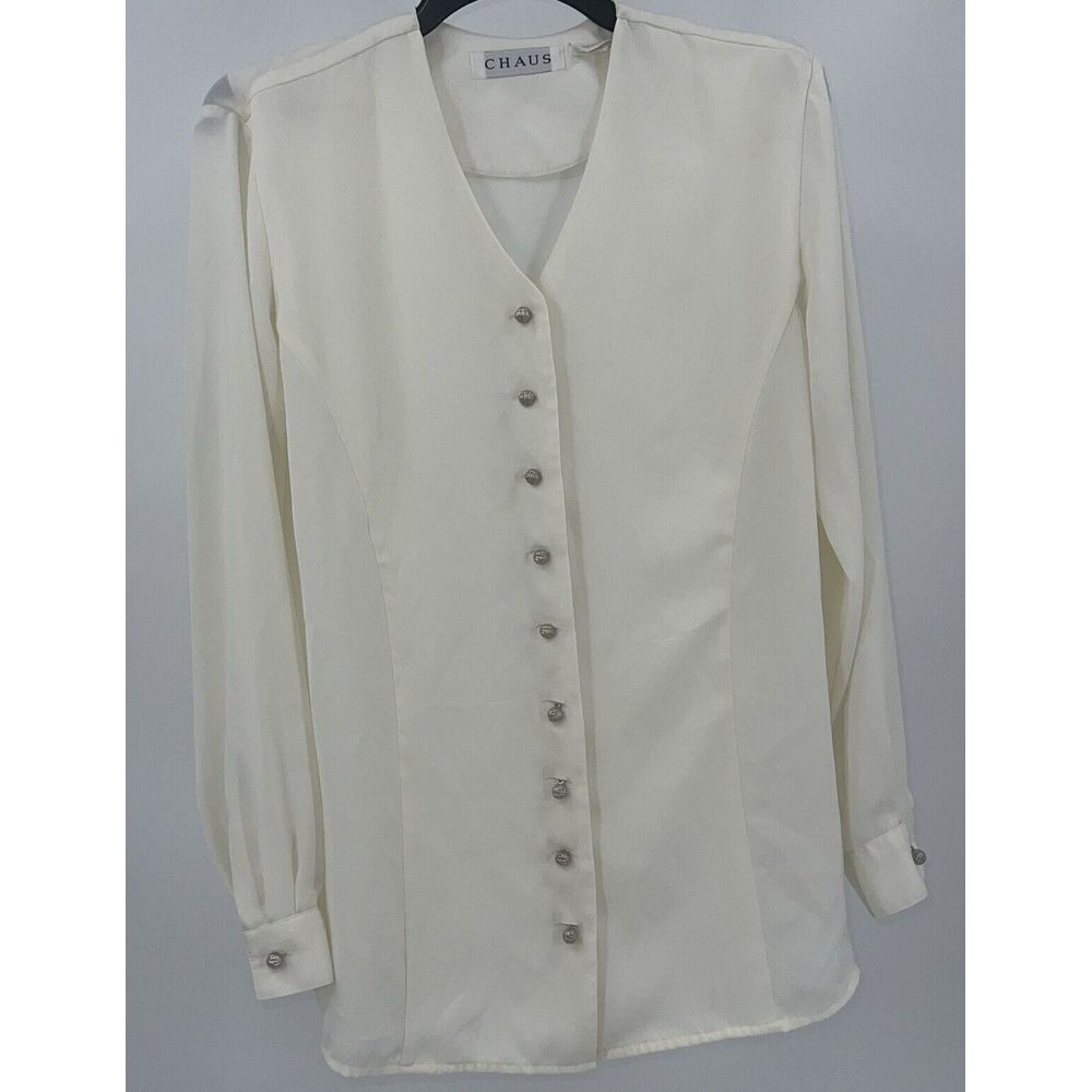 Vintage Chaus White Button Up Long Sleeve Blouse